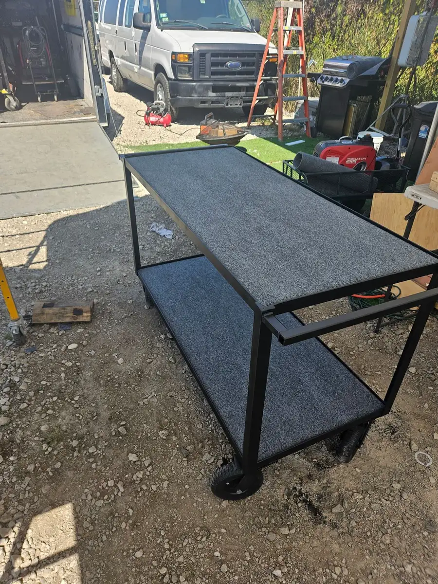 Custom welded steel work cart on casters